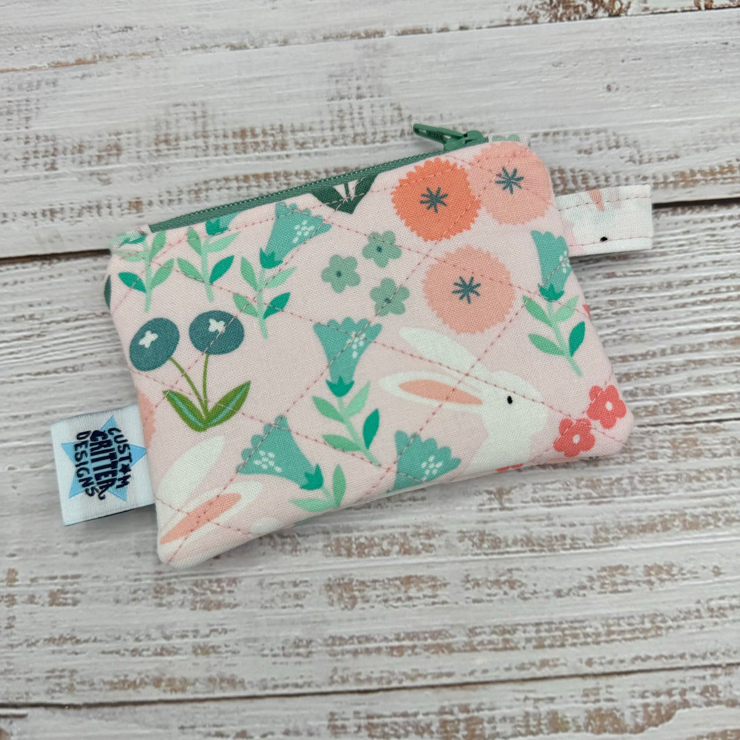 Spring Bunnies - Quilted Pouch - Coin Pouch - Keychain Clutch