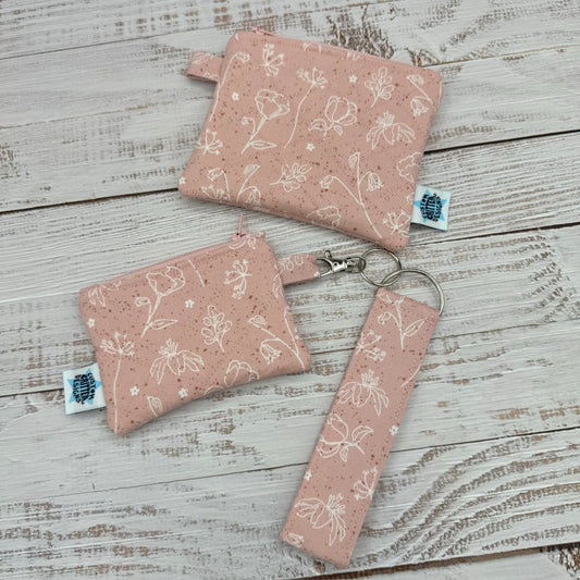 Dainty Pink Florals - Quilted Pouch - Coin Pouch - Keychain Clutch