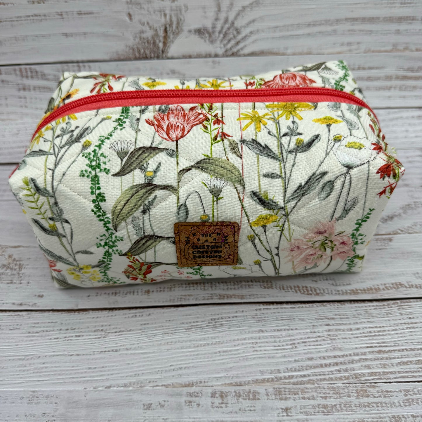 Botanical Wildflowers - Quilted Boxy Bag - Cosmetic Bag
