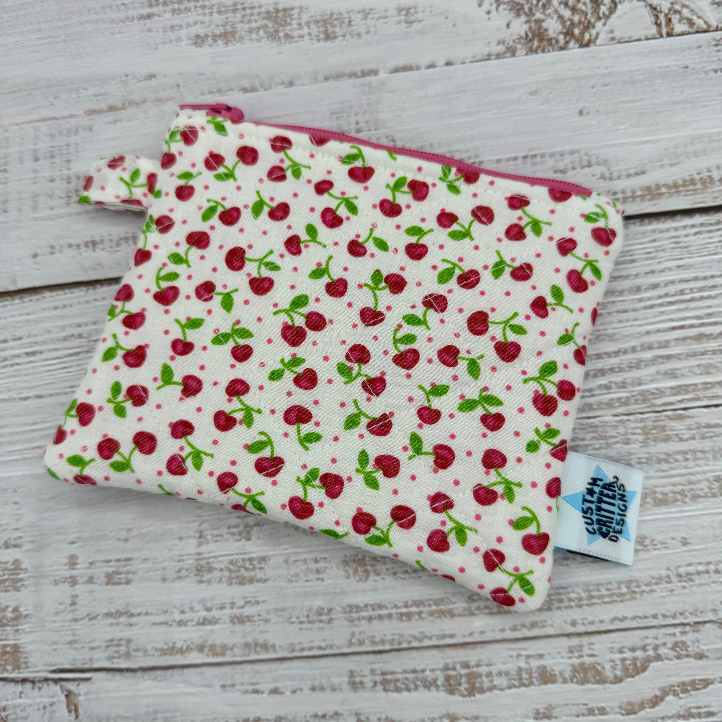 Sweet Cherries - Quilted Pouch - Coin Pouch - Keychain Clutch