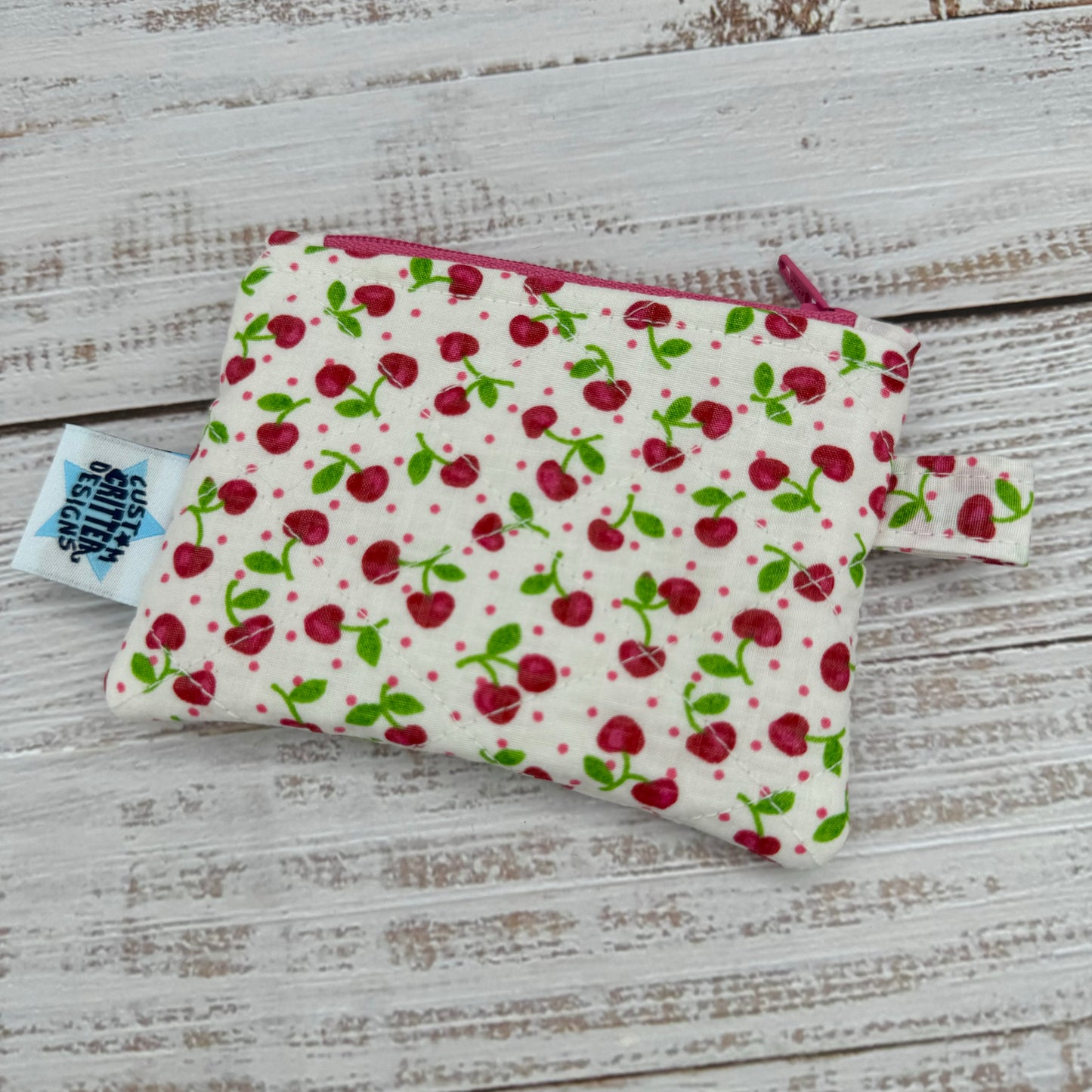 Sweet Cherries - Quilted Pouch - Coin Pouch - Keychain Clutch
