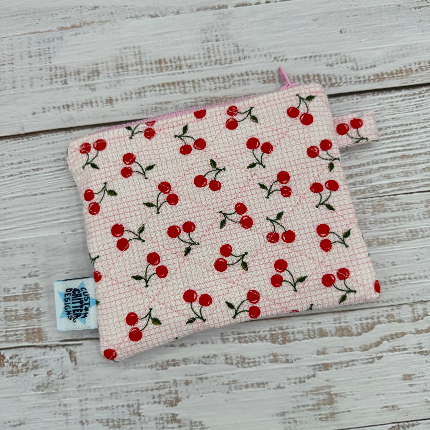 Tiny Cherries - Quilted Pouch - Coin Pouch - Keychain Clutch
