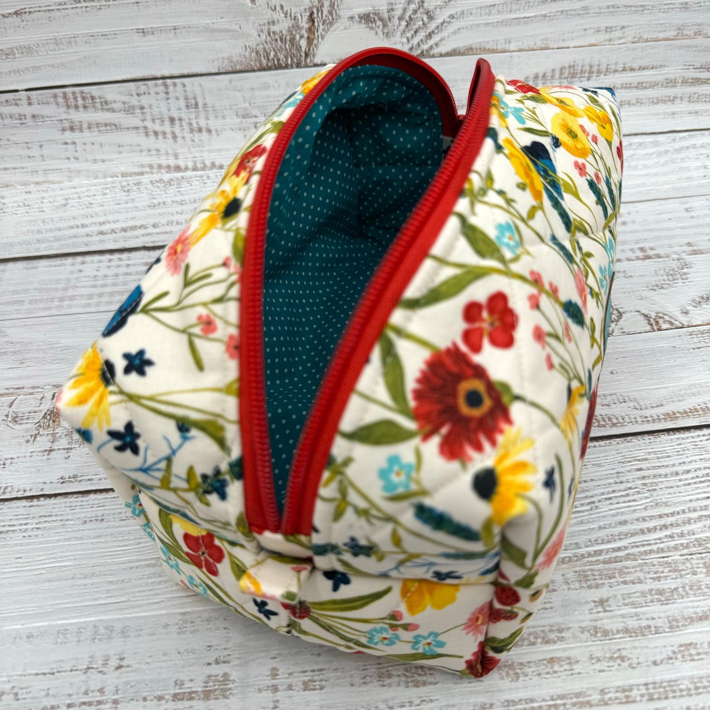 Wildflowers & Strawberries - Quilted Boxy Bag - Cosmetic Bag