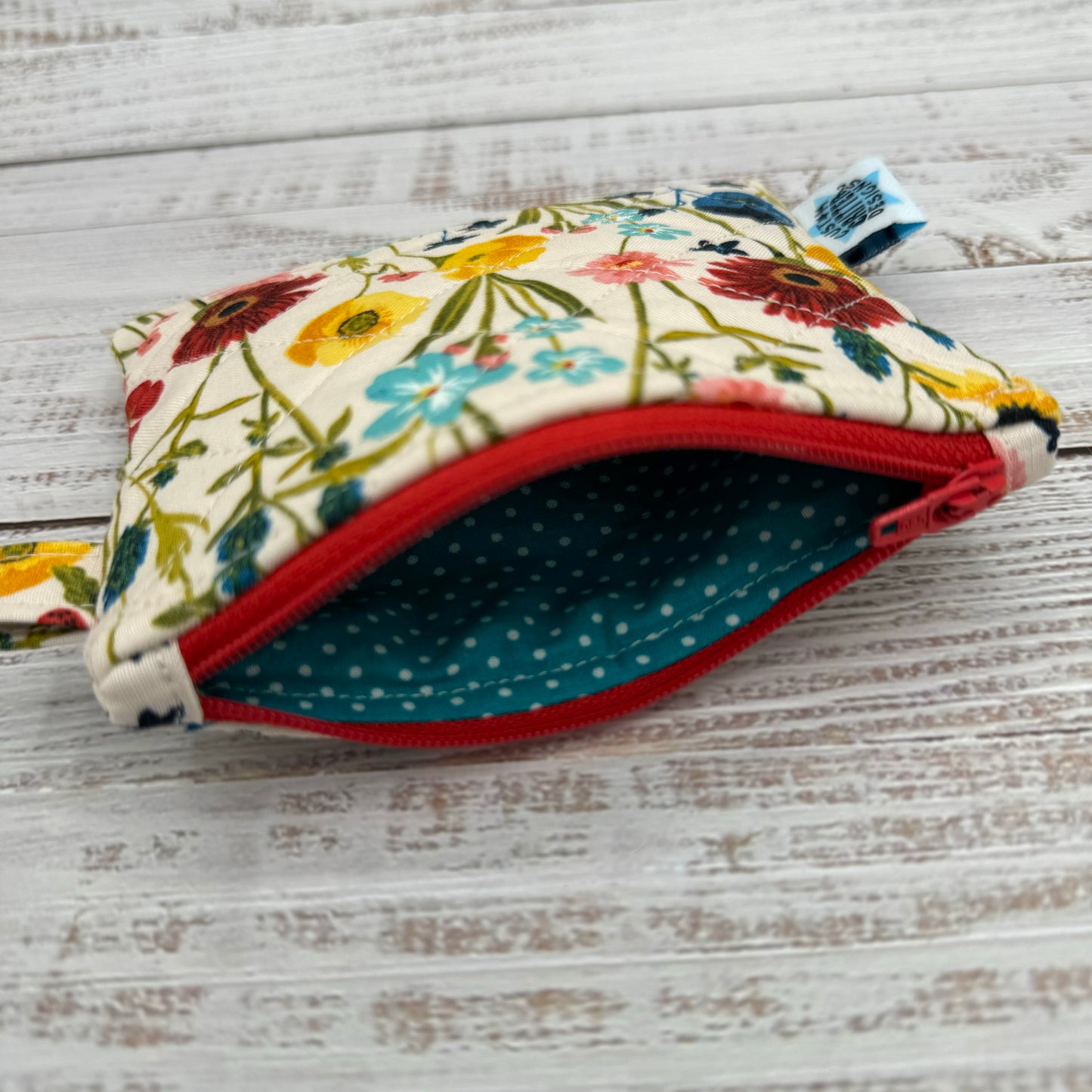 Wildflowers & Strawberries - Quilted Pouch - Coin Pouch - Keychain Clutch