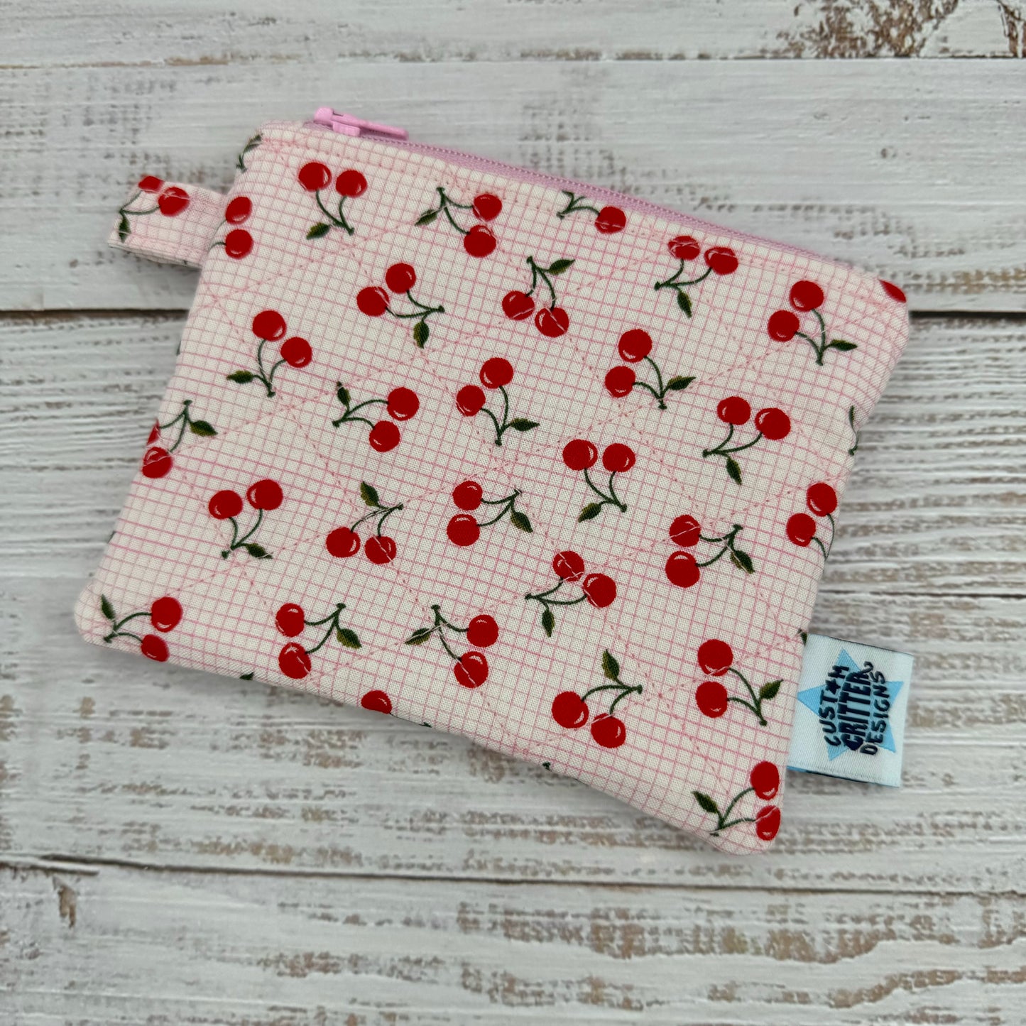Tiny Cherries - Quilted Pouch - Coin Pouch - Keychain Clutch