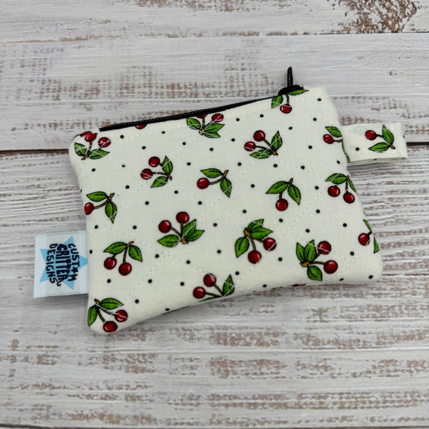 Little Cherry Dot - Quilted Pouch - Coin Pouch - Keychain Clutch