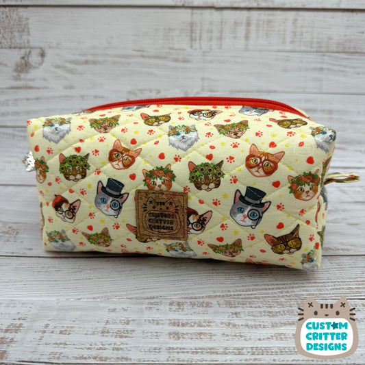 Flower Crown Cats - Quilted Boxy Bag - Cosmetic Bag