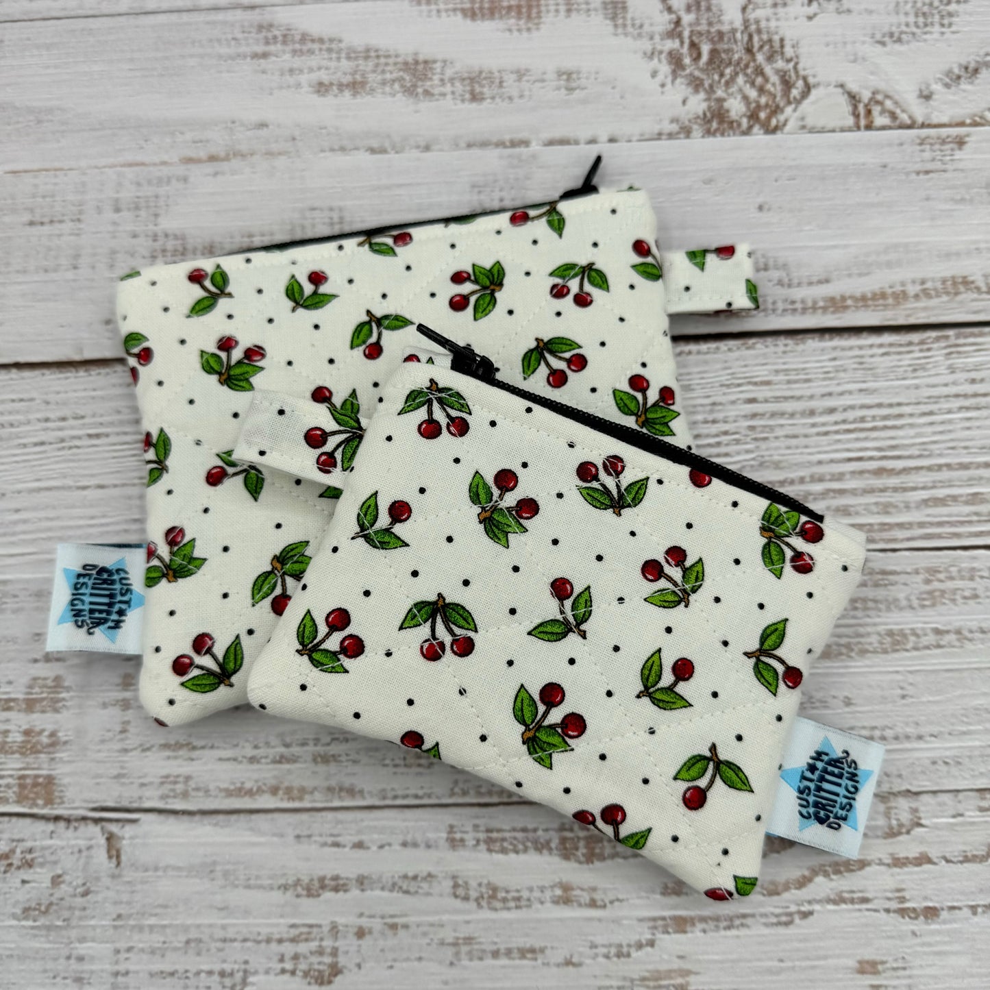 Little Cherry Dot - Quilted Pouch - Coin Pouch - Keychain Clutch