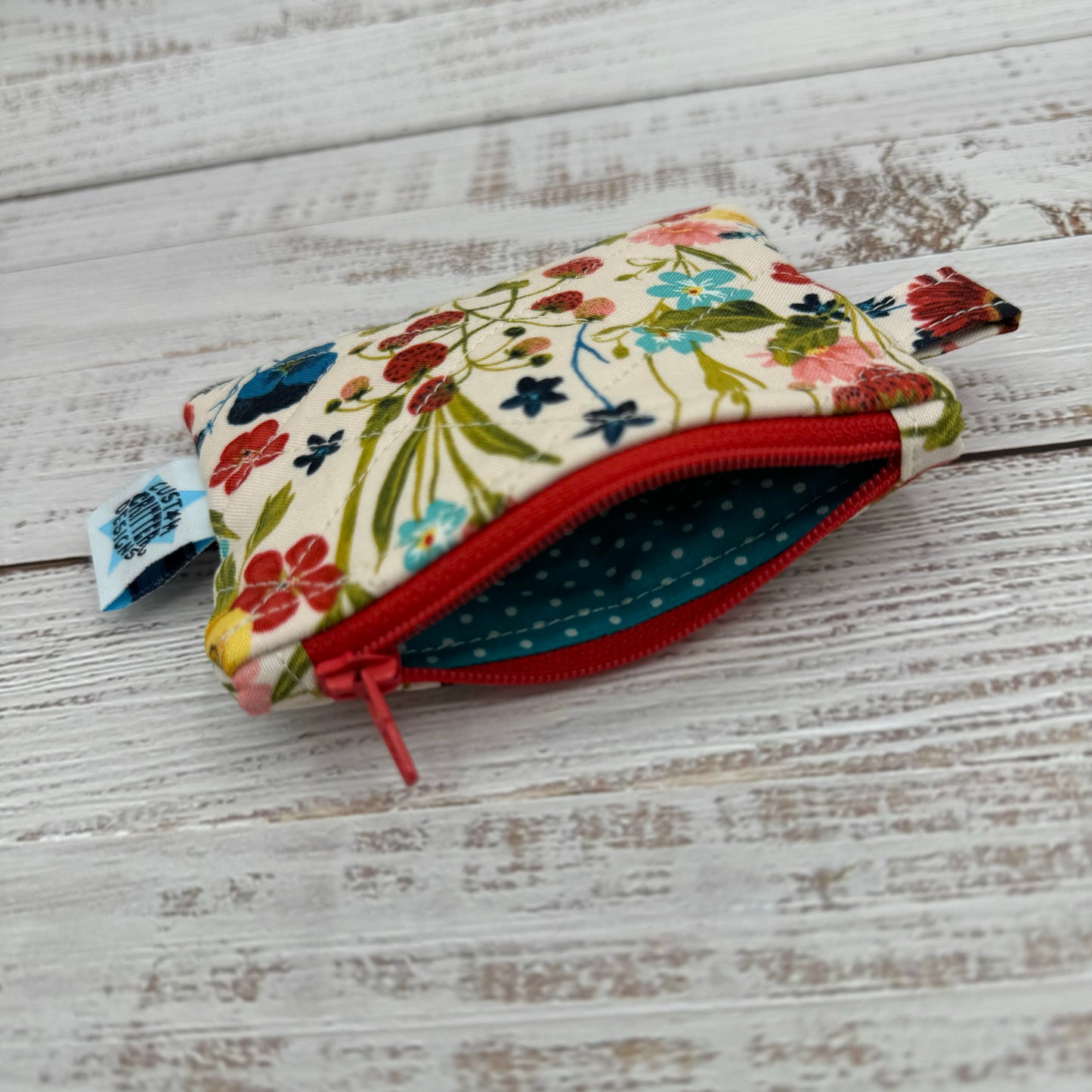 Wildflowers & Strawberries - Quilted Pouch - Coin Pouch - Keychain Clutch