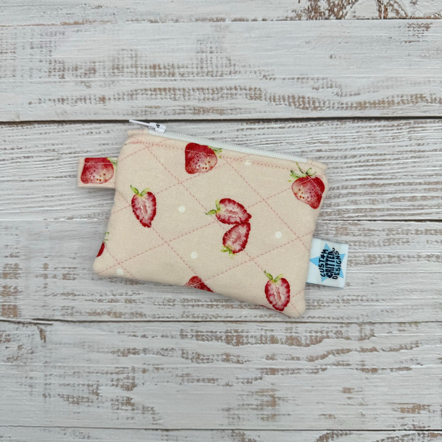 Strawberries - Quilted Pouch - Coin Pouch - Keychain Clutch