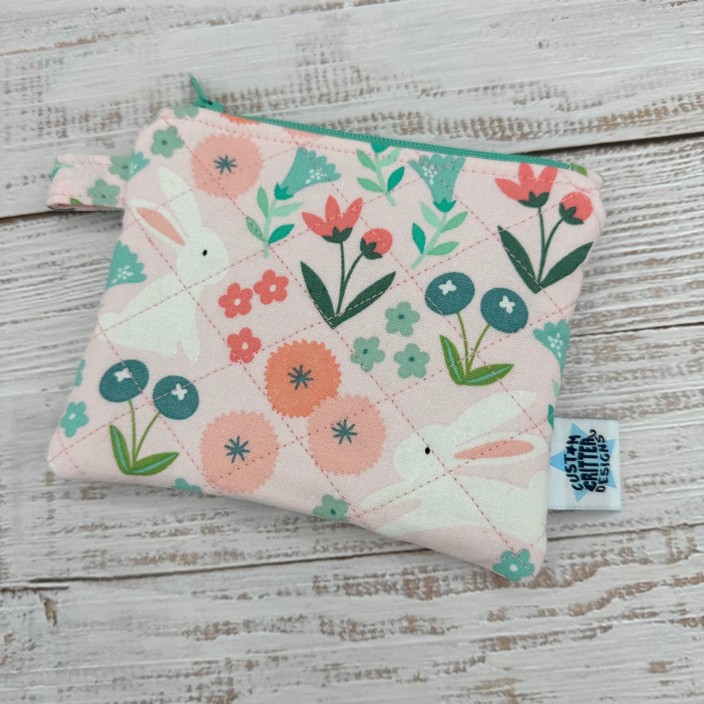 Spring Bunnies - Quilted Pouch - Coin Pouch - Keychain Clutch