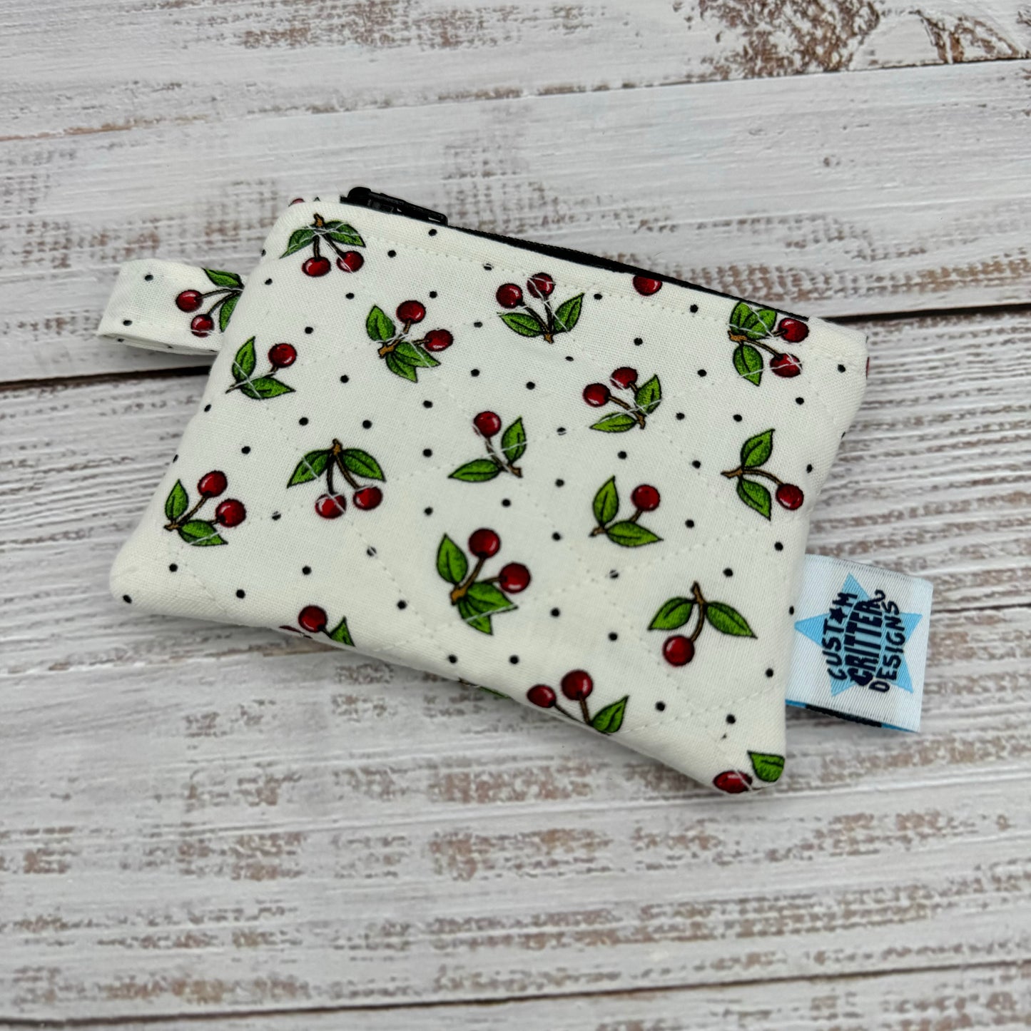 Little Cherry Dot - Quilted Pouch - Coin Pouch - Keychain Clutch