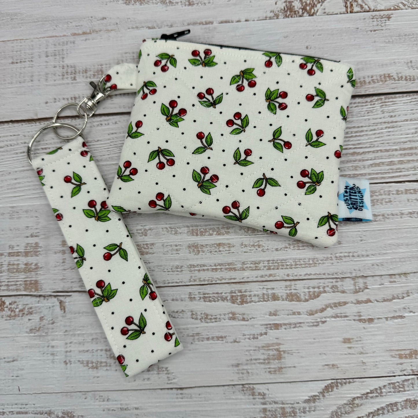 Little Cherry Dot - Quilted Pouch - Coin Pouch - Keychain Clutch