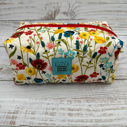 Wildflowers & Strawberries - Quilted Boxy Bag - Cosmetic Bag
