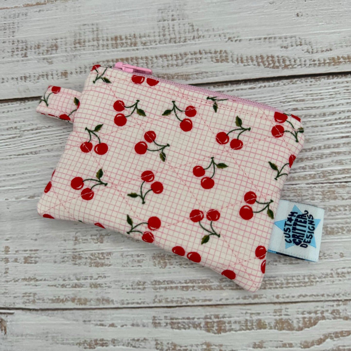Tiny Cherries - Quilted Pouch - Coin Pouch - Keychain Clutch