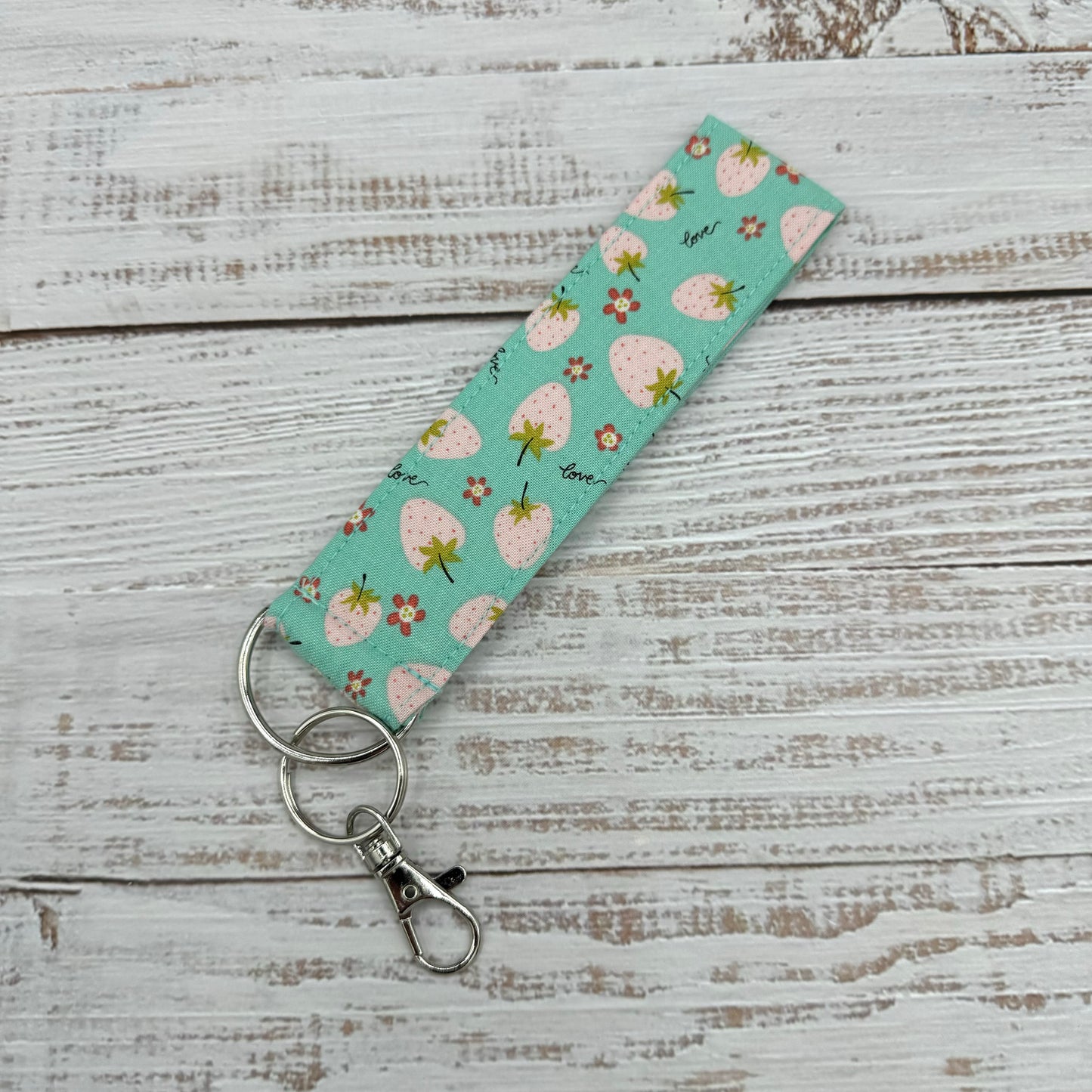 Pink Strawberries - Wristlet Keychain