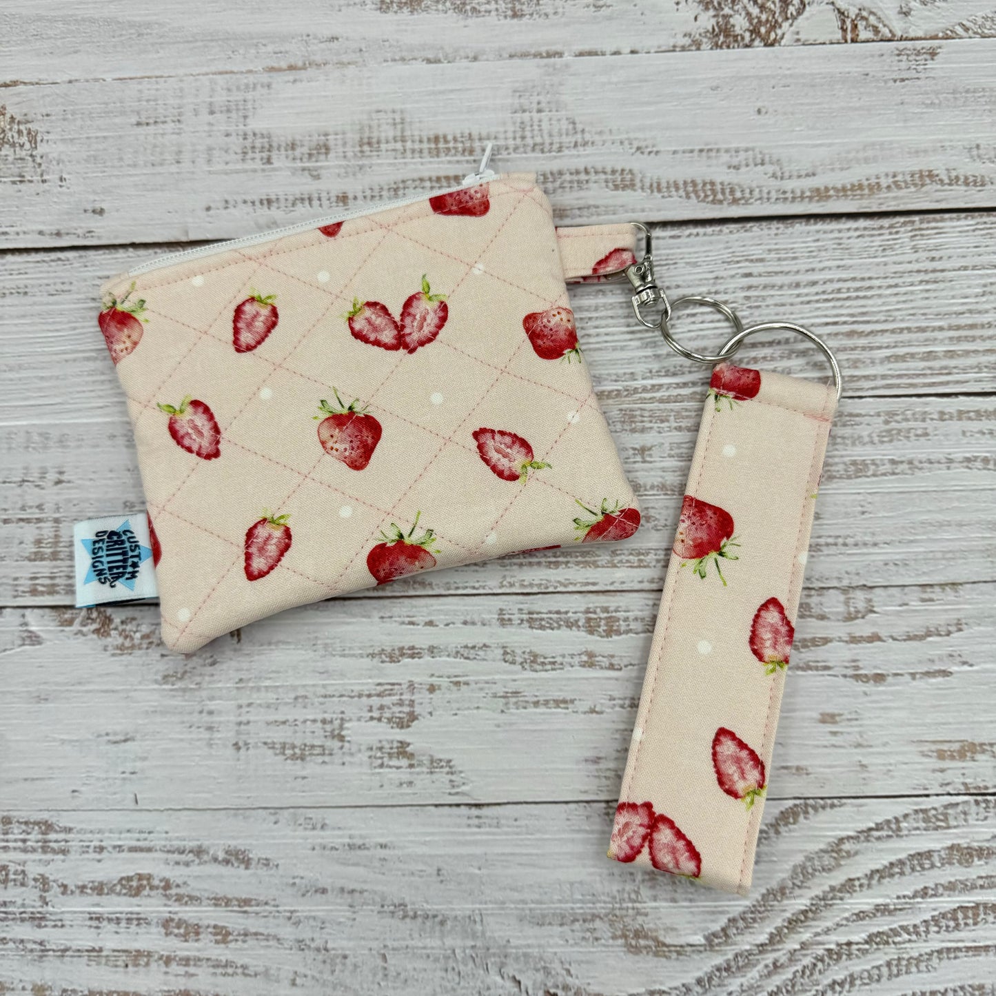 Strawberries - Quilted Pouch - Coin Pouch - Keychain Clutch