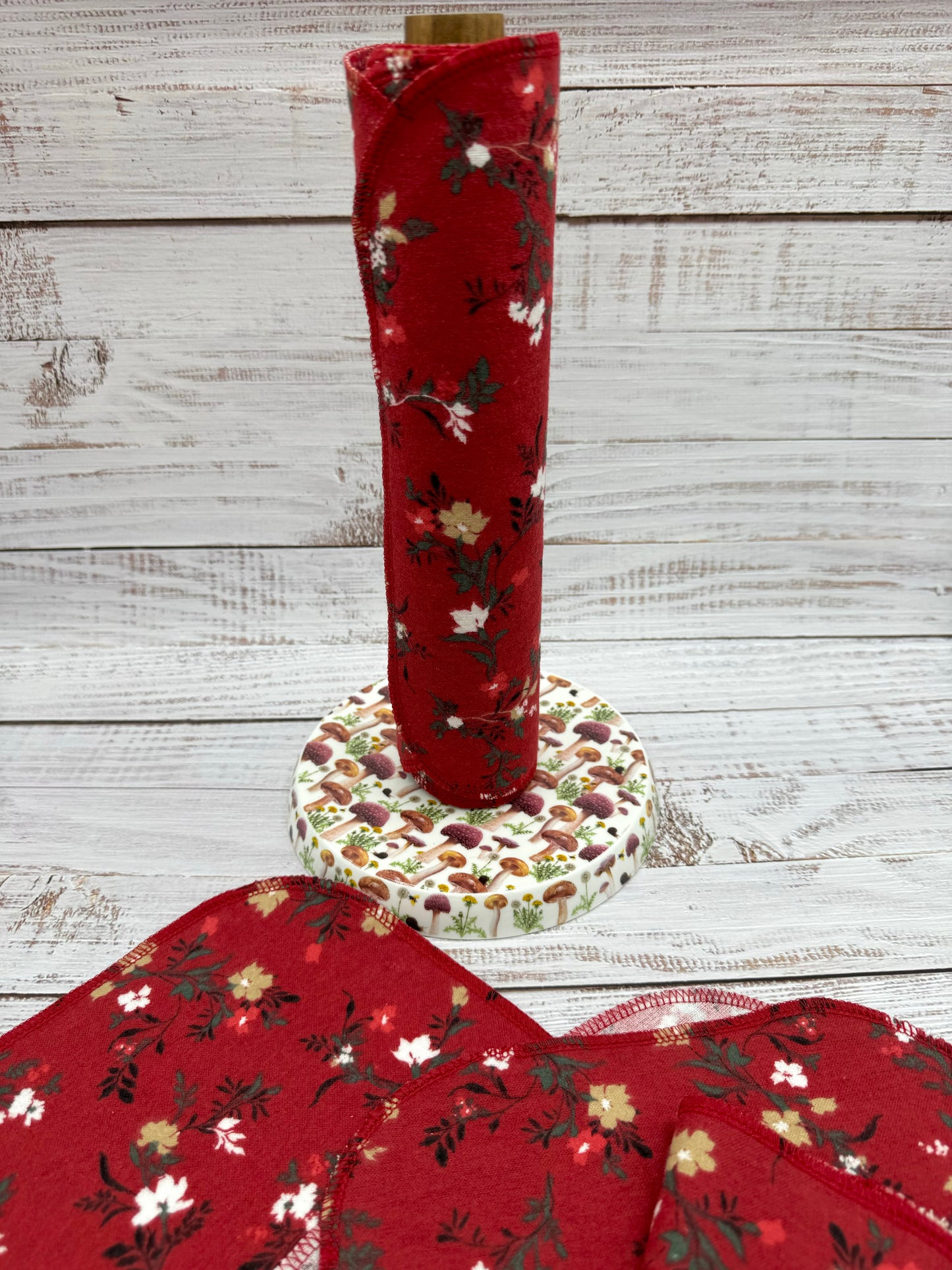 Red Floral- Reusable Paperless Towels - 6 Pack