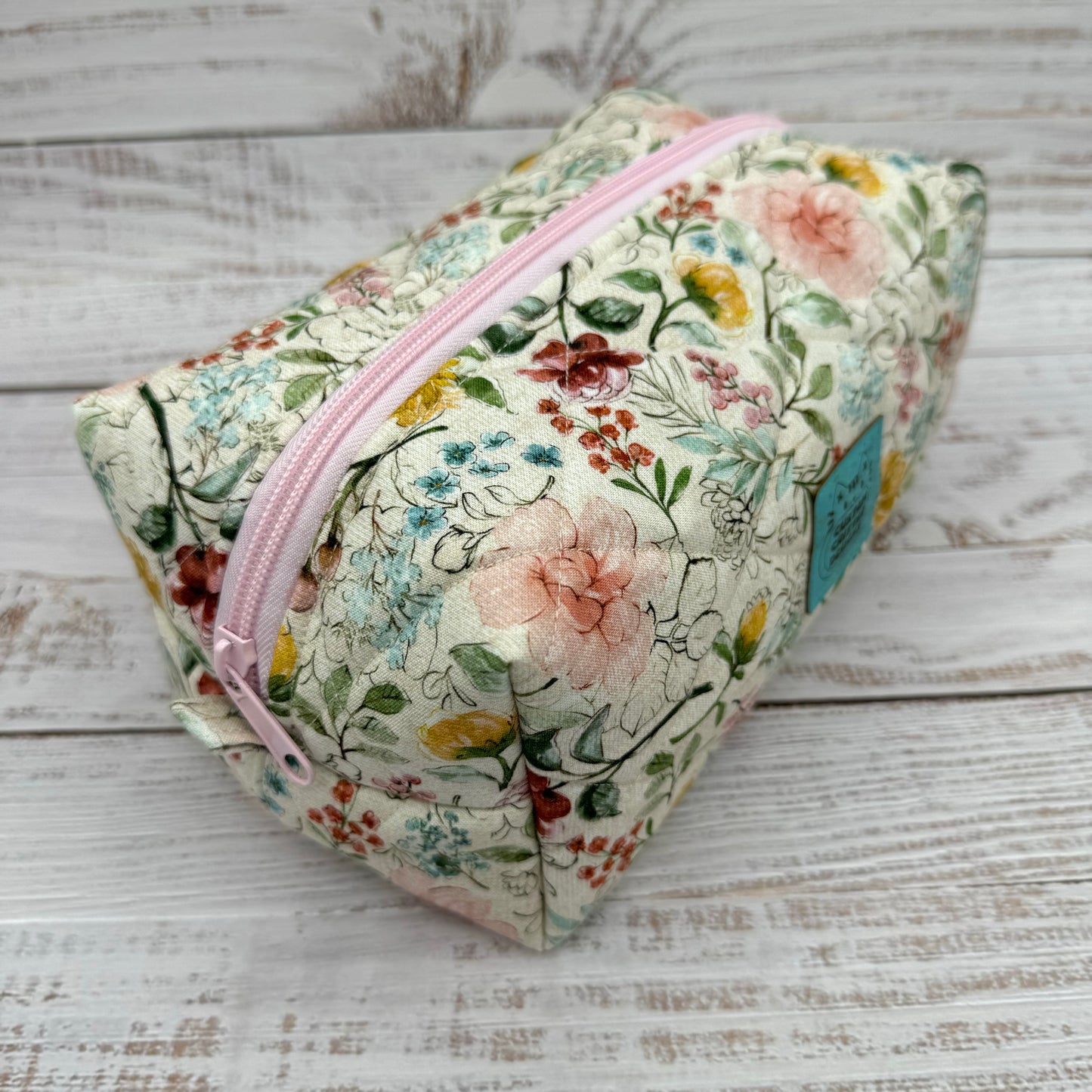 Vintage Floral - Quilted Boxy Bag - Cosmetic Bag