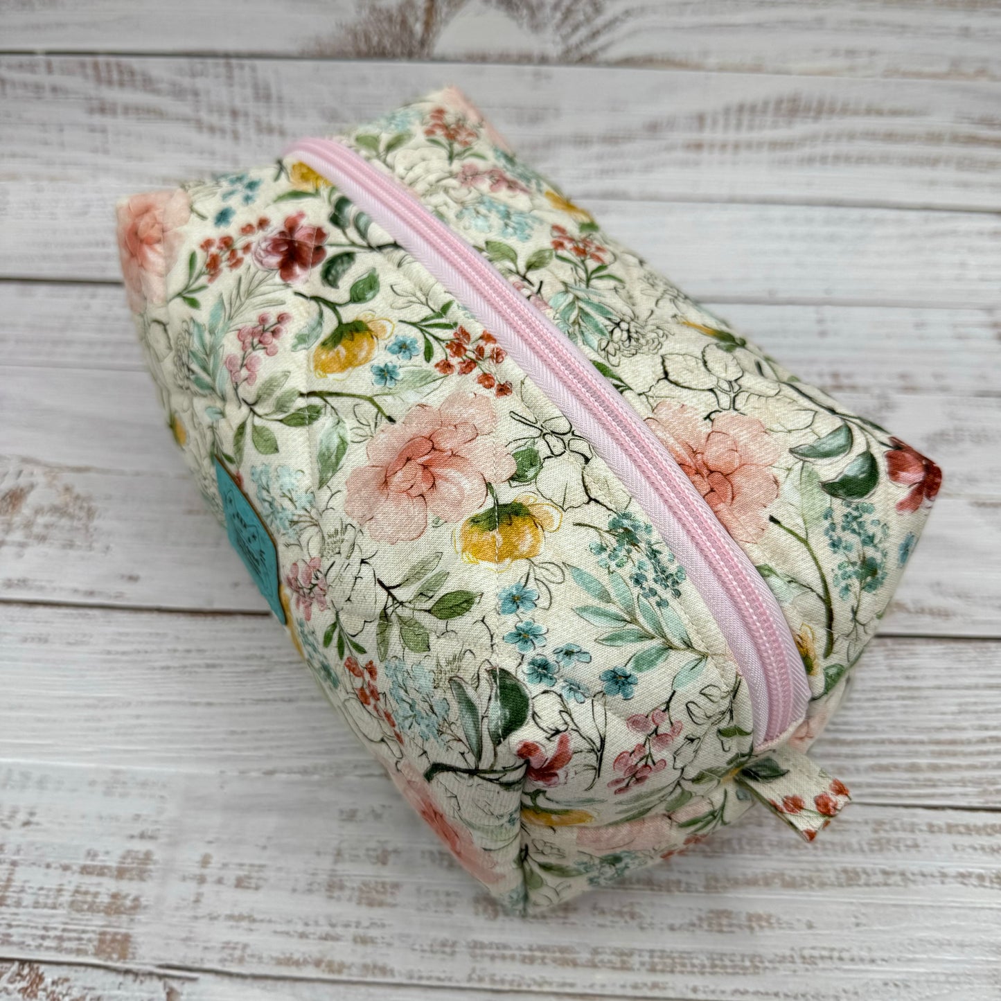 Vintage Floral - Quilted Boxy Bag - Cosmetic Bag