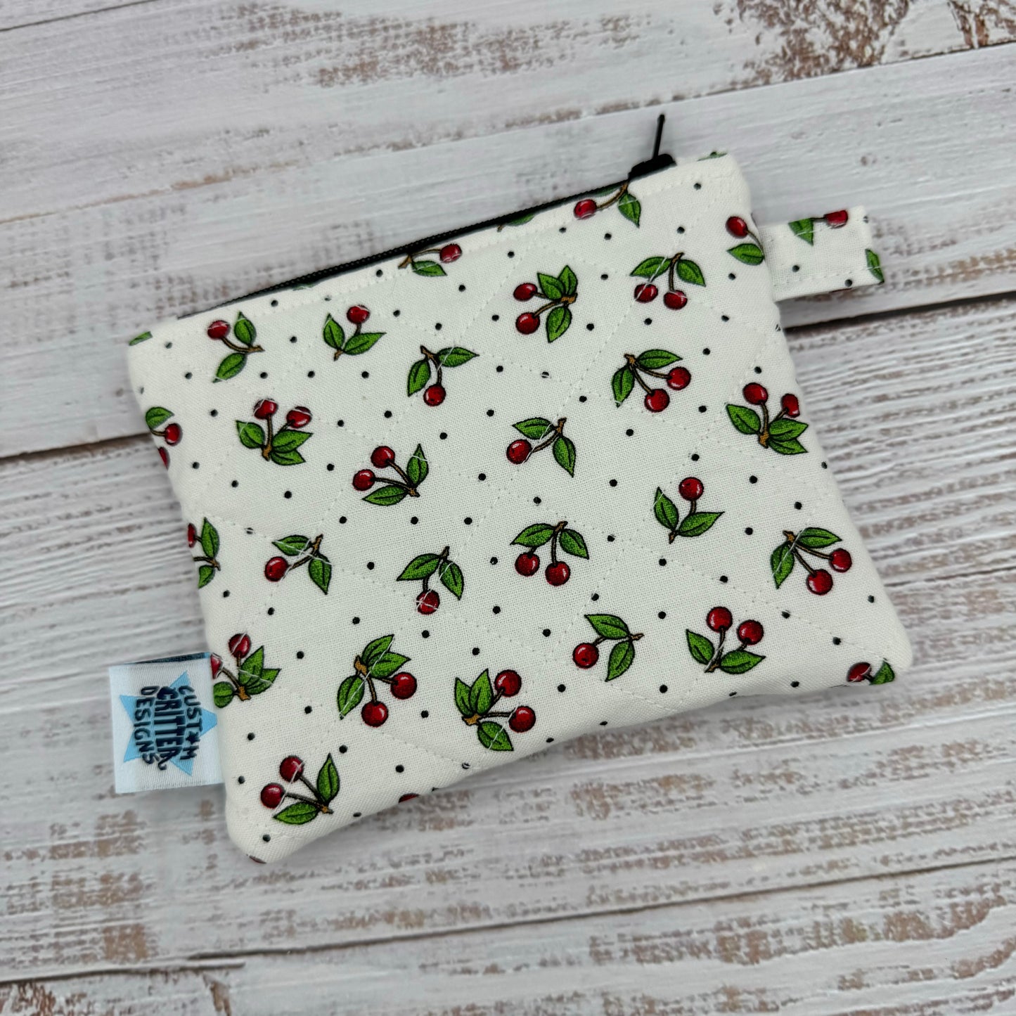 Little Cherry Dot - Quilted Pouch - Coin Pouch - Keychain Clutch