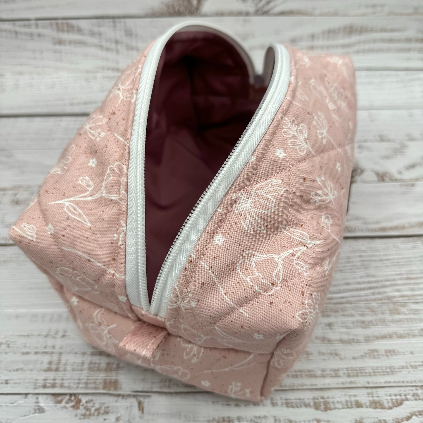 Dainty Pink Florals - Quilted Boxy Bag - Cosmetic Bag