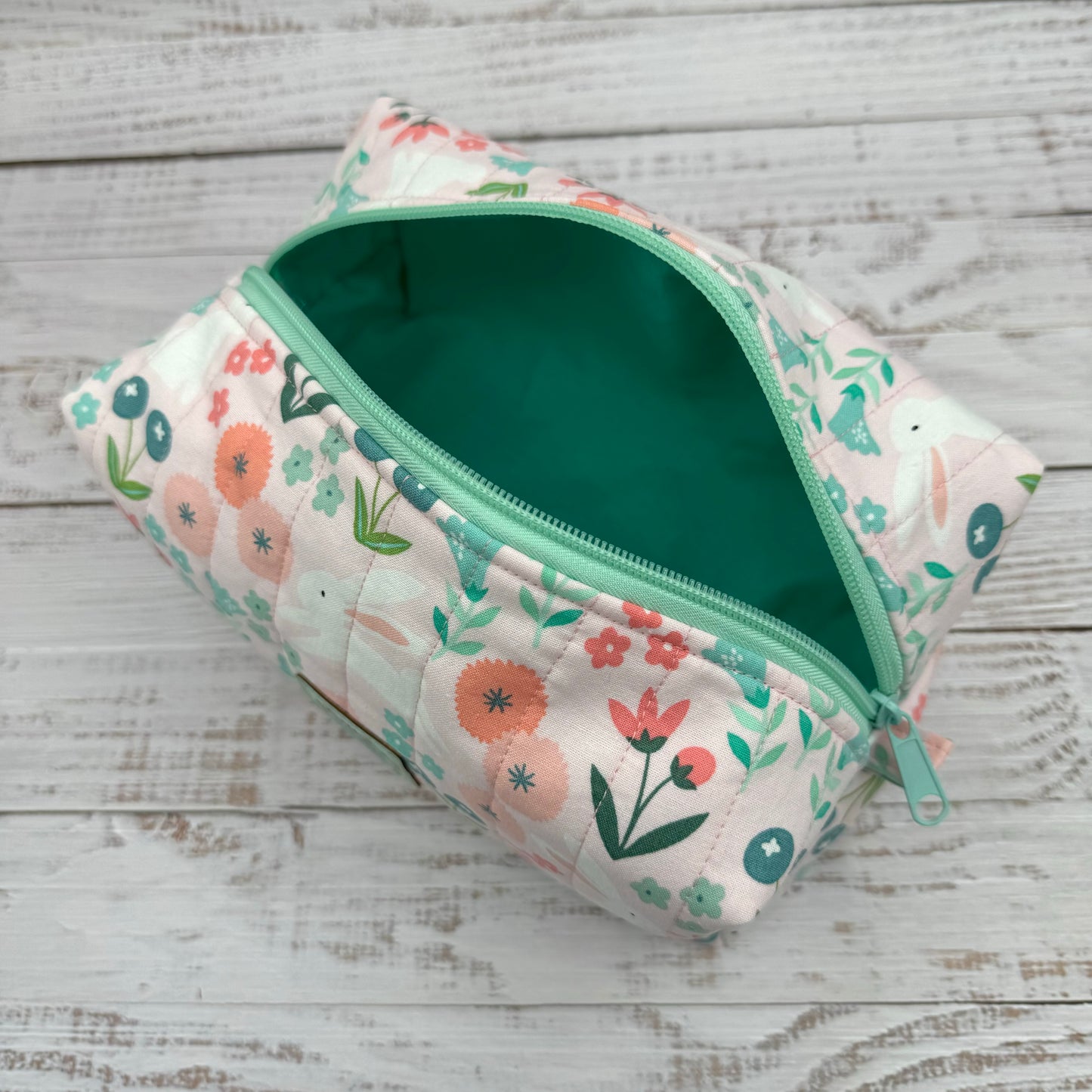 Spring Bunnies - Quilted Boxy Bag - Cosmetic Bag