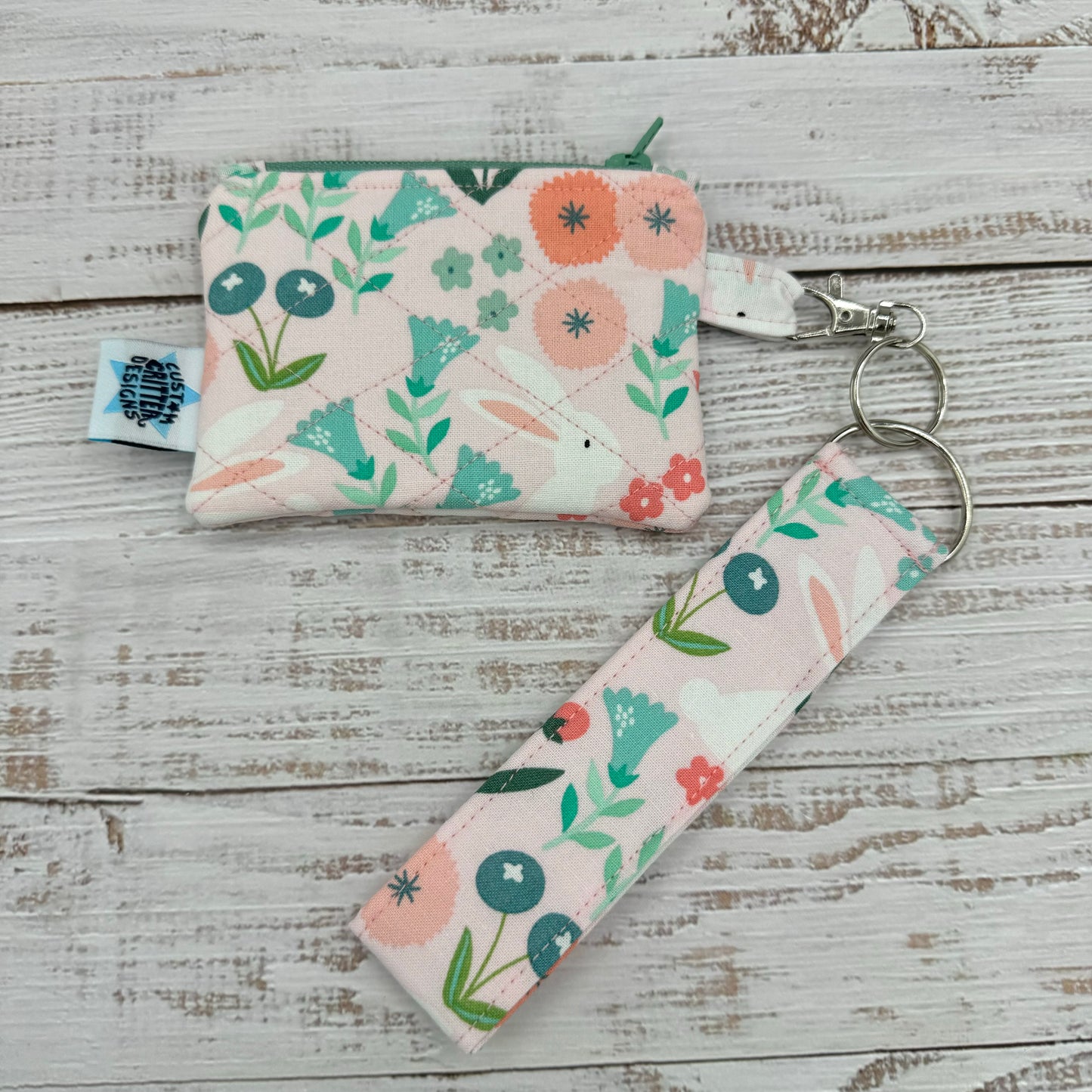 Spring Bunnies - Quilted Pouch - Coin Pouch - Keychain Clutch