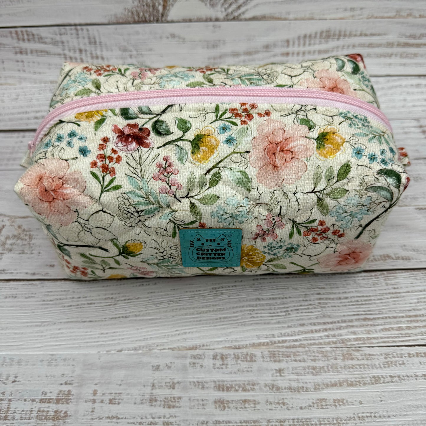 Vintage Floral - Quilted Boxy Bag - Cosmetic Bag