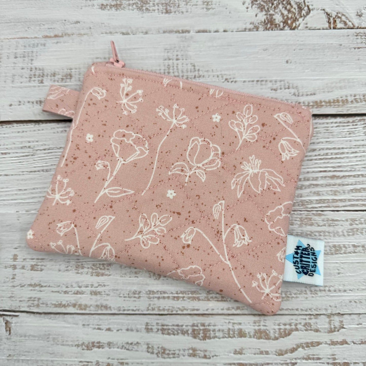 Dainty Pink Florals - Quilted Pouch - Coin Pouch - Keychain Clutch