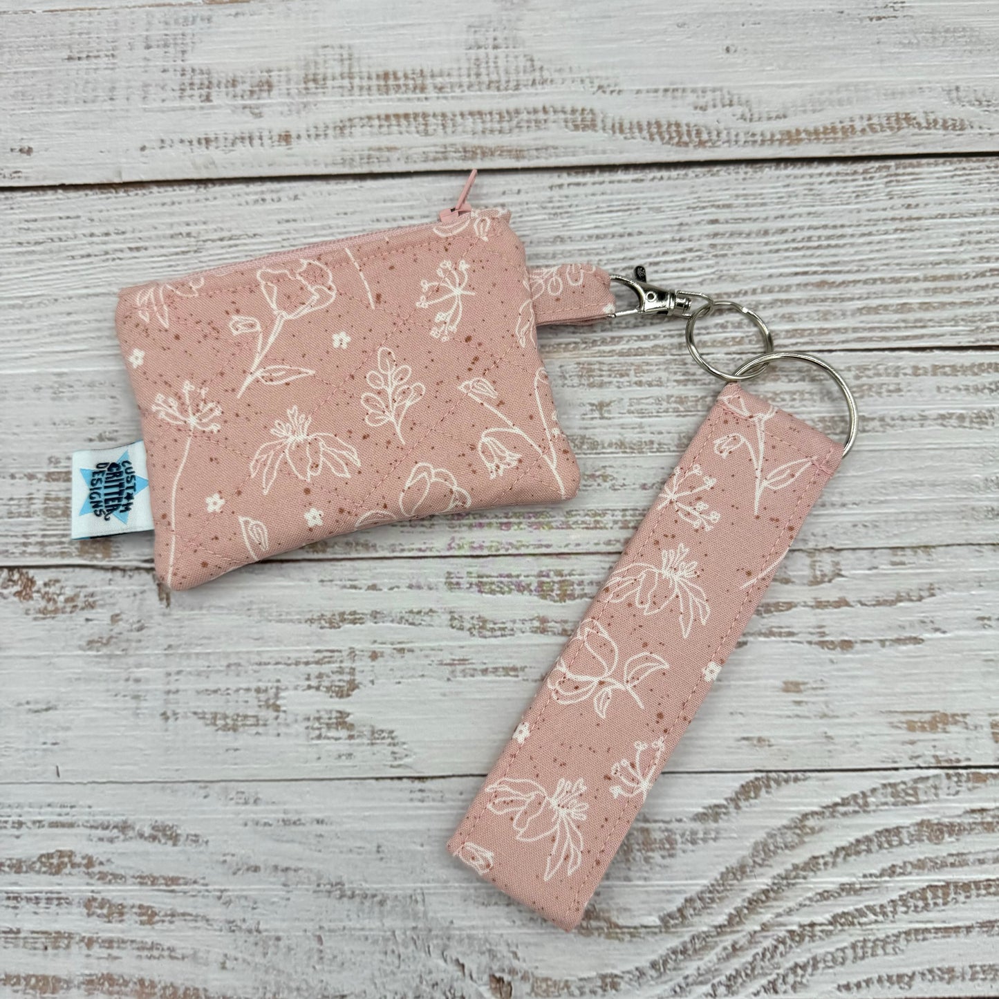 Dainty Pink Florals - Quilted Pouch - Coin Pouch - Keychain Clutch
