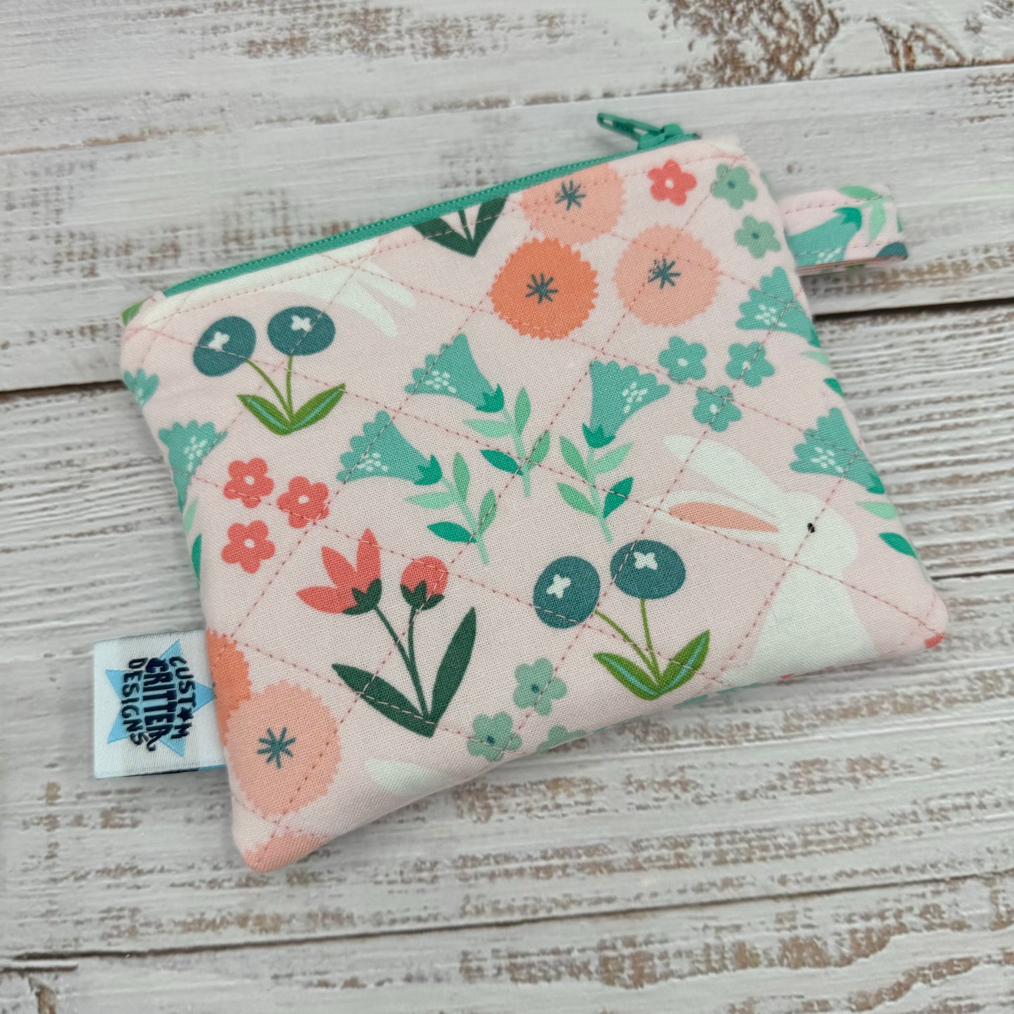 Spring Bunnies - Quilted Pouch - Coin Pouch - Keychain Clutch