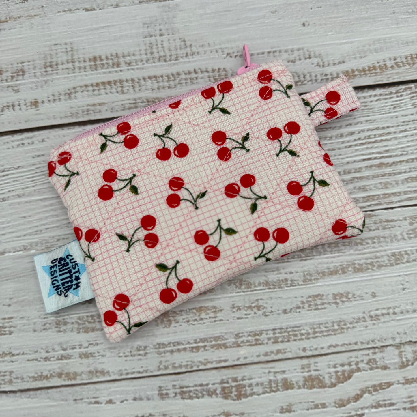 Tiny Cherries - Quilted Pouch - Coin Pouch - Keychain Clutch