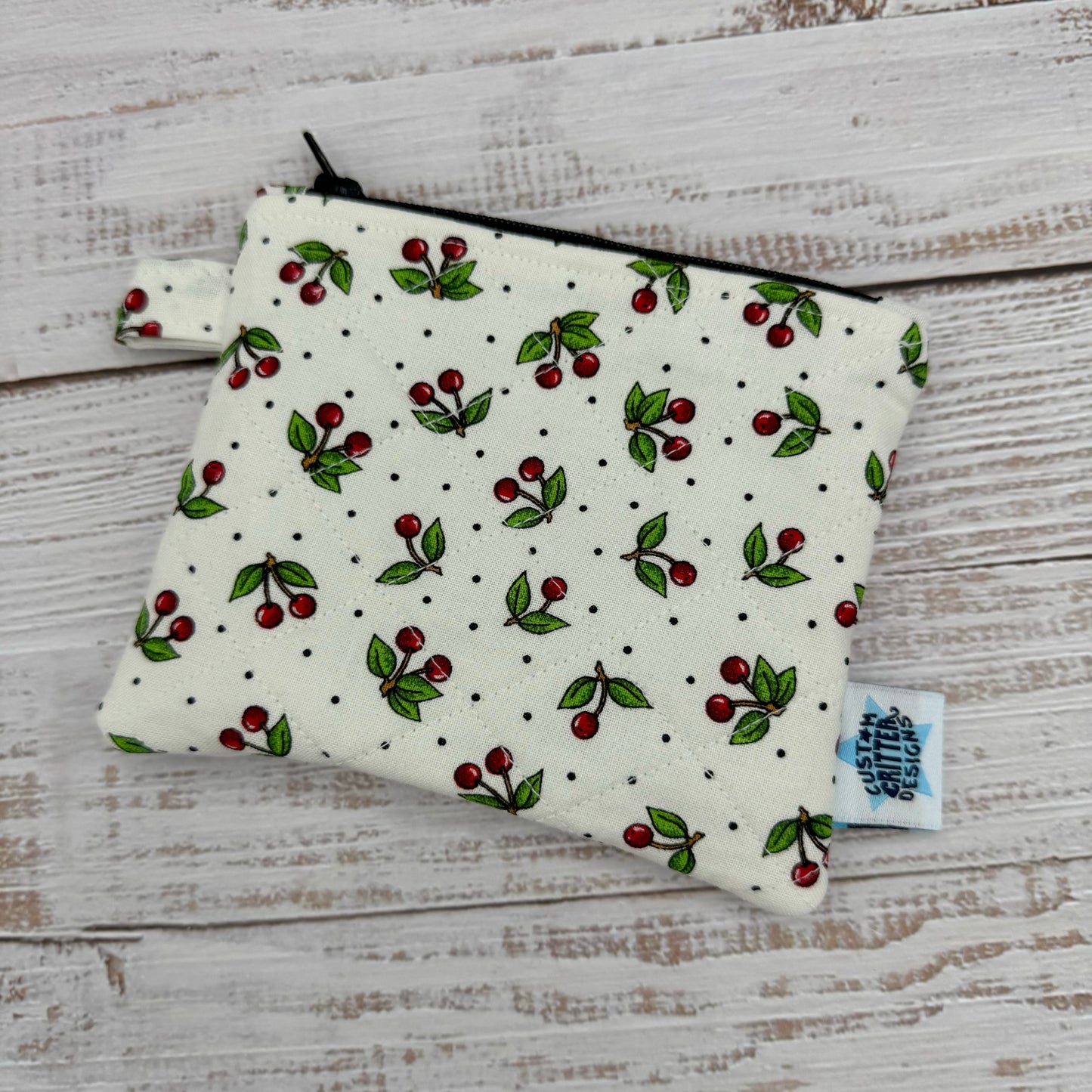 Little Cherry Dot - Quilted Pouch - Coin Pouch - Keychain Clutch
