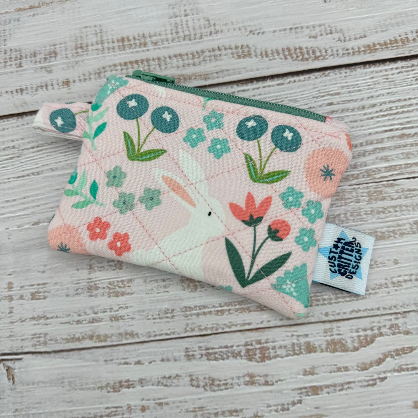 Spring Bunnies - Quilted Pouch - Coin Pouch - Keychain Clutch