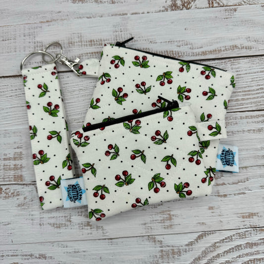 Little Cherry Dot - Quilted Pouch - Coin Pouch - Keychain Clutch