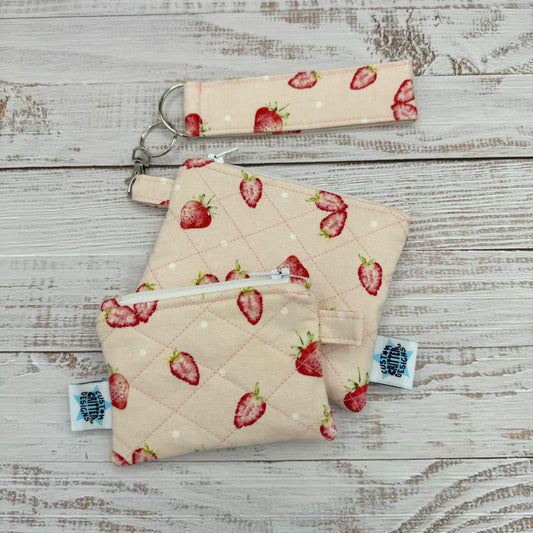 Strawberries - Quilted Pouch - Coin Pouch - Keychain Clutch