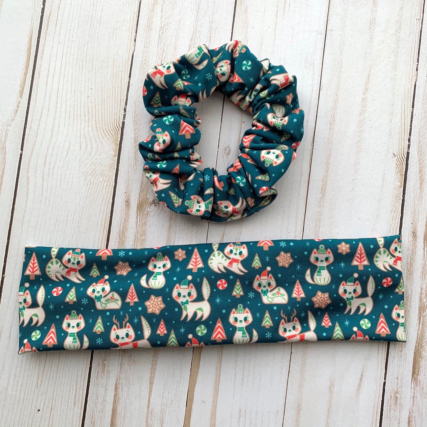 Gingerbread Kitties - Faux Knot Headband & Scrunchies