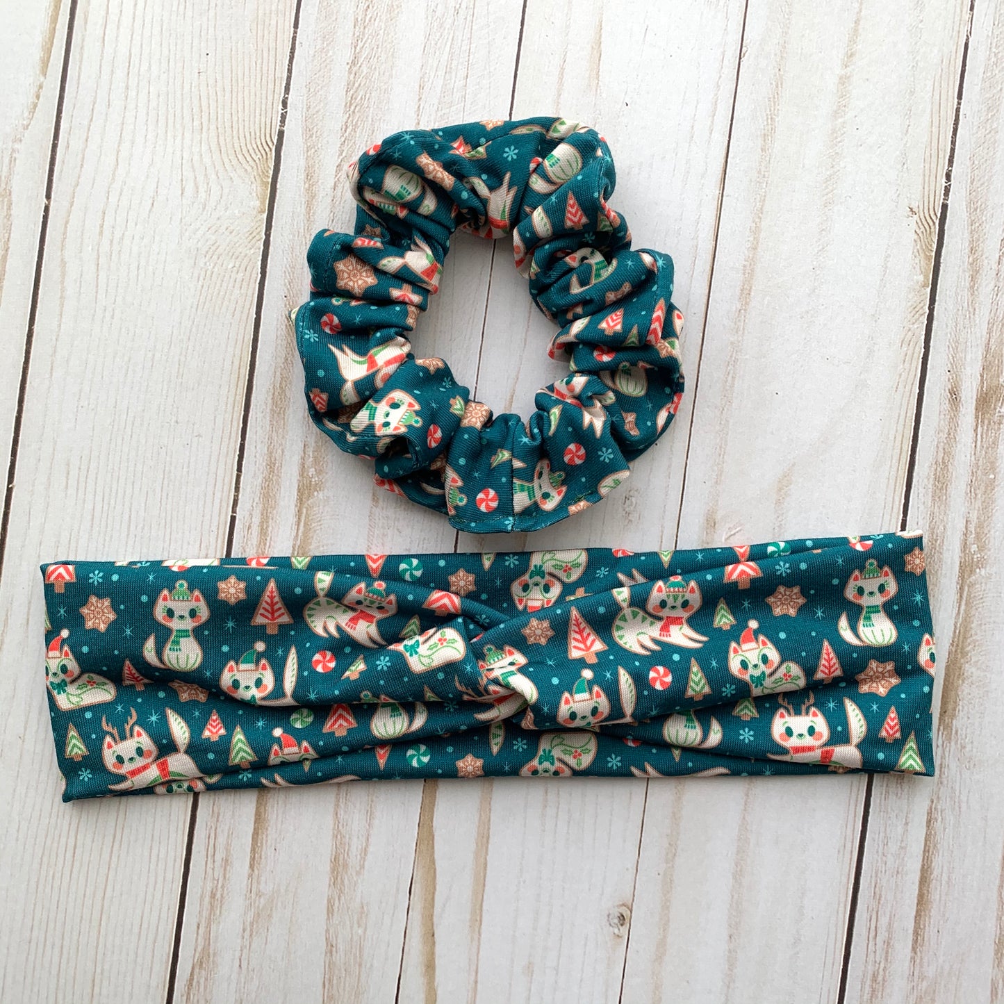 Gingerbread Kitties - Faux Knot Headband & Scrunchies