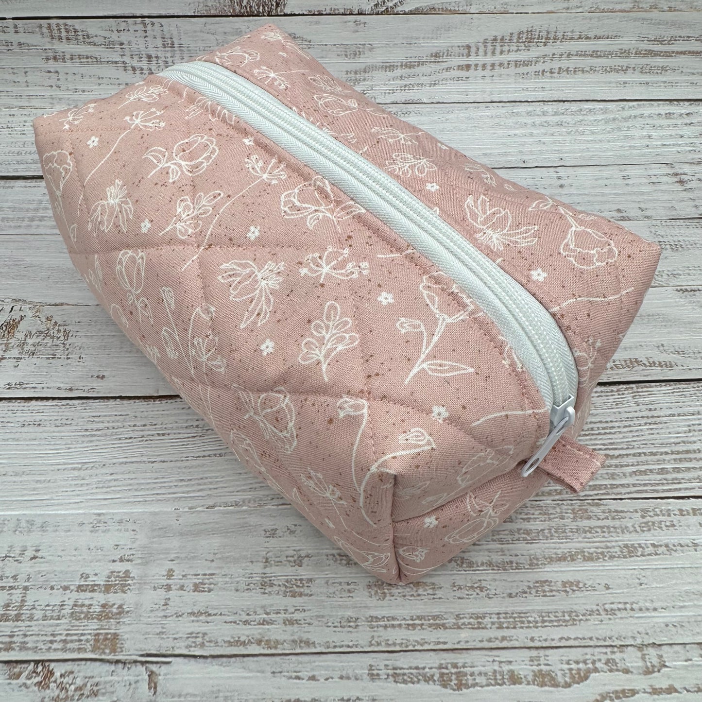 Dainty Pink Florals - Quilted Boxy Bag - Cosmetic Bag