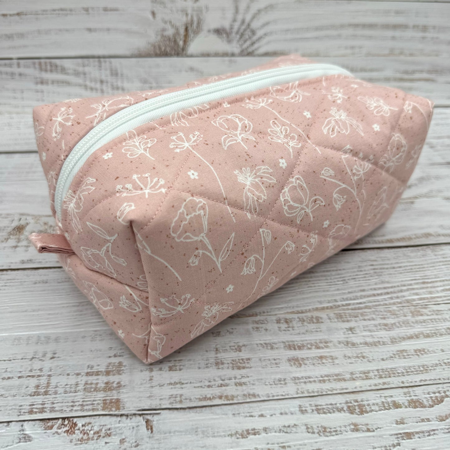 Dainty Pink Florals - Quilted Boxy Bag - Cosmetic Bag