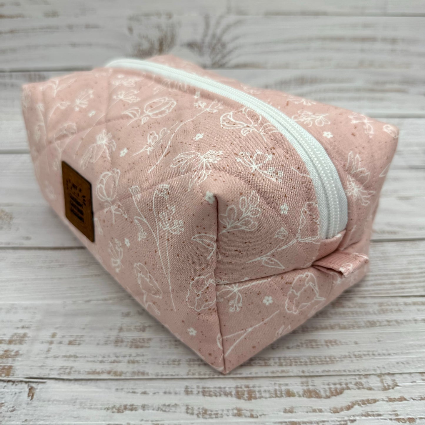 Dainty Pink Florals - Quilted Boxy Bag - Cosmetic Bag