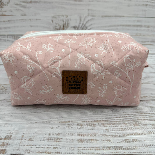 Dainty Pink Florals - Quilted Boxy Bag - Cosmetic Bag
