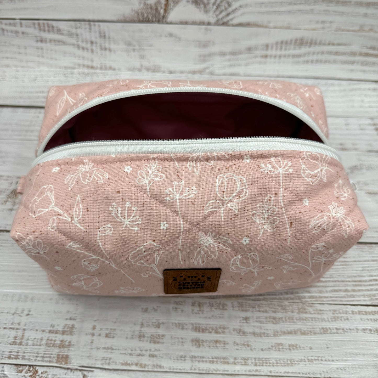 Dainty Pink Florals - Quilted Boxy Bag - Cosmetic Bag