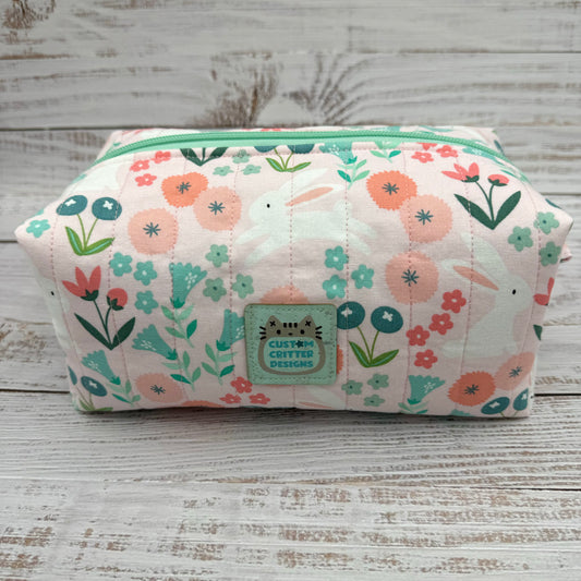 Spring Bunnies - Quilted Boxy Bag - Cosmetic Bag