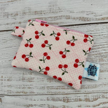 Tiny Cherries - Quilted Pouch - Coin Pouch - Keychain Clutch