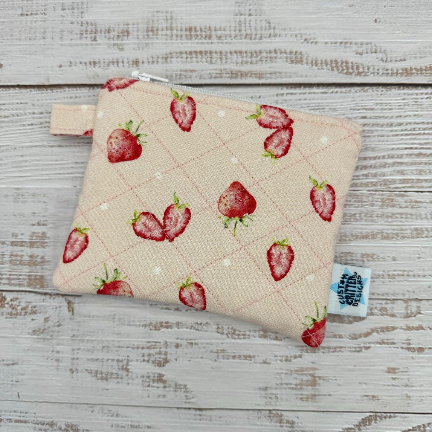 Strawberries - Quilted Pouch - Coin Pouch - Keychain Clutch