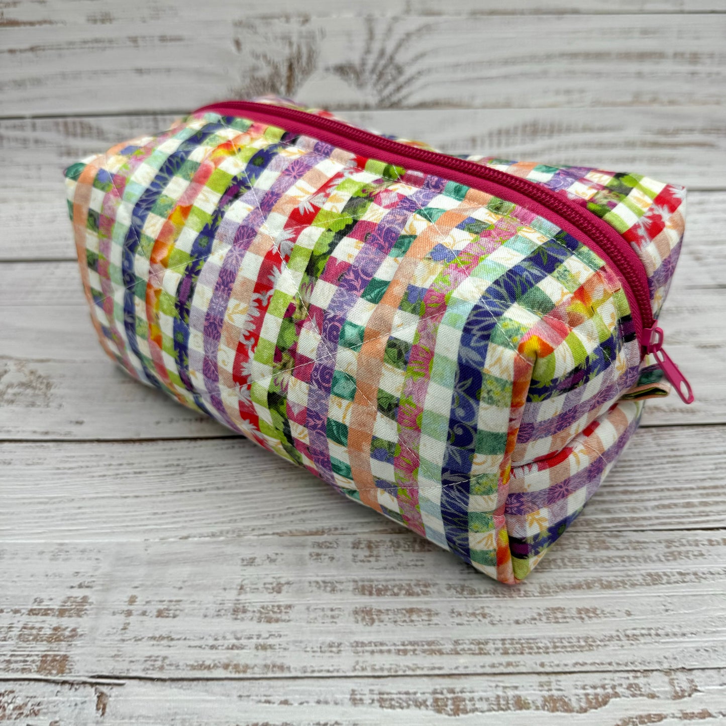 Spring Plaid - Quilted Boxy Bag - Cosmetic Bag