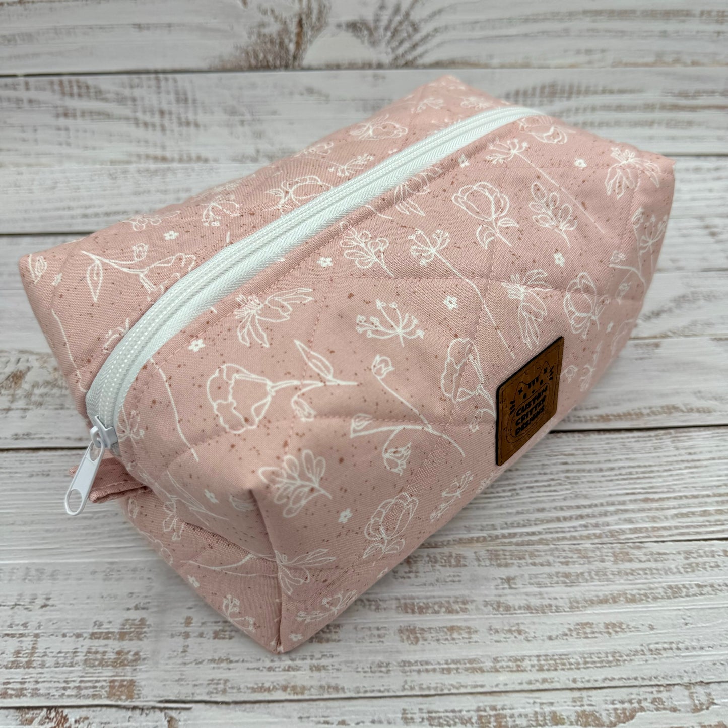 Dainty Pink Florals - Quilted Boxy Bag - Cosmetic Bag