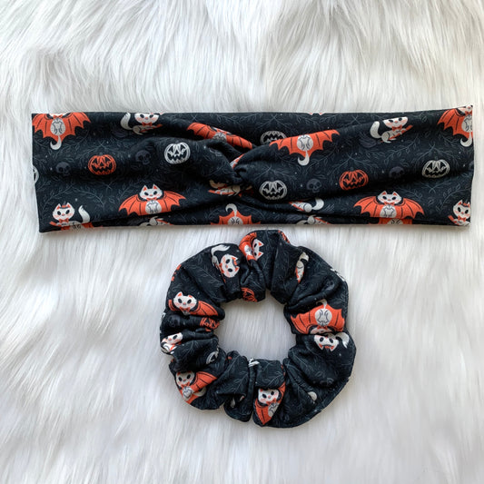 Halloween Kitties - Faux Knot Headband & Scrunchies